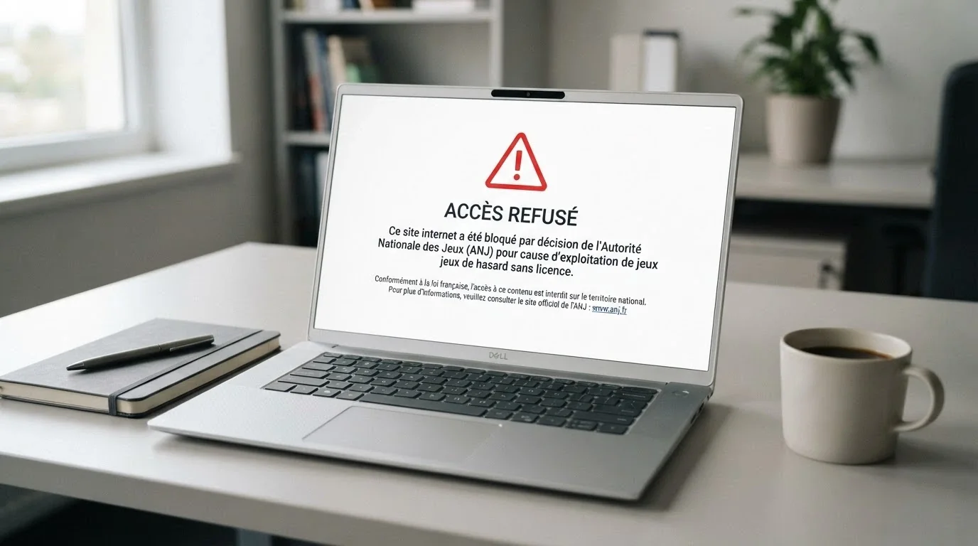 Capture d'écran du site de l'ANJ affichant la liste noire des sites de jeux bloqués en France