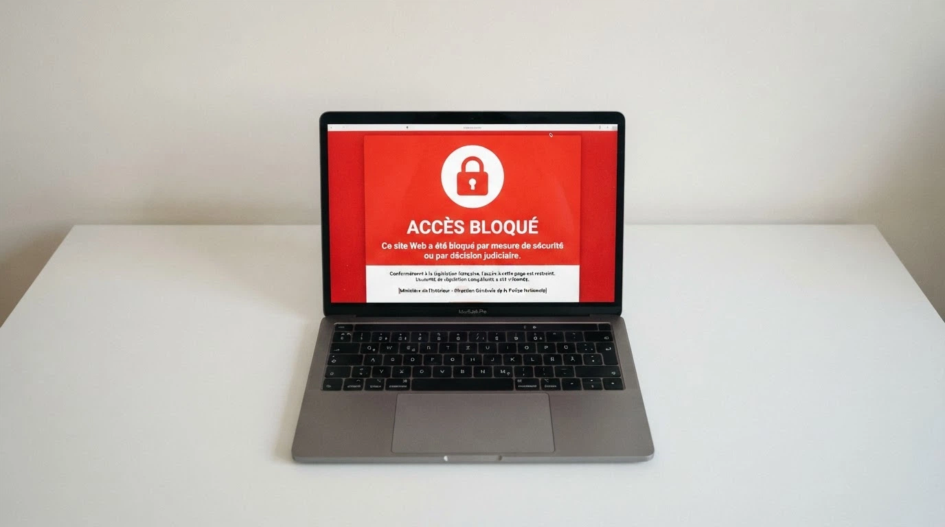 Capture d'écran du site de l'ANJ montrant la liste noire des sites de jeux bloqués et la mention de l'interdiction des casinos en ligne