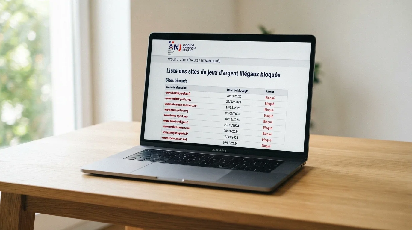 Capture d'écran de la liste noire des sites de jeux illégaux publiée par l'Autorité nationale des jeux sur son site officiel