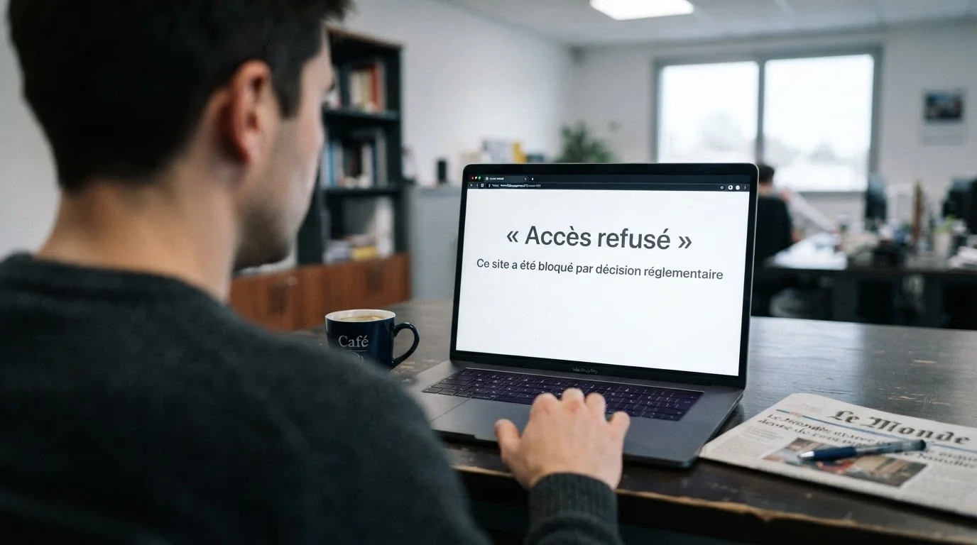 Une page réglementaire affichant un avis de blocage et le logo de l'ANJ