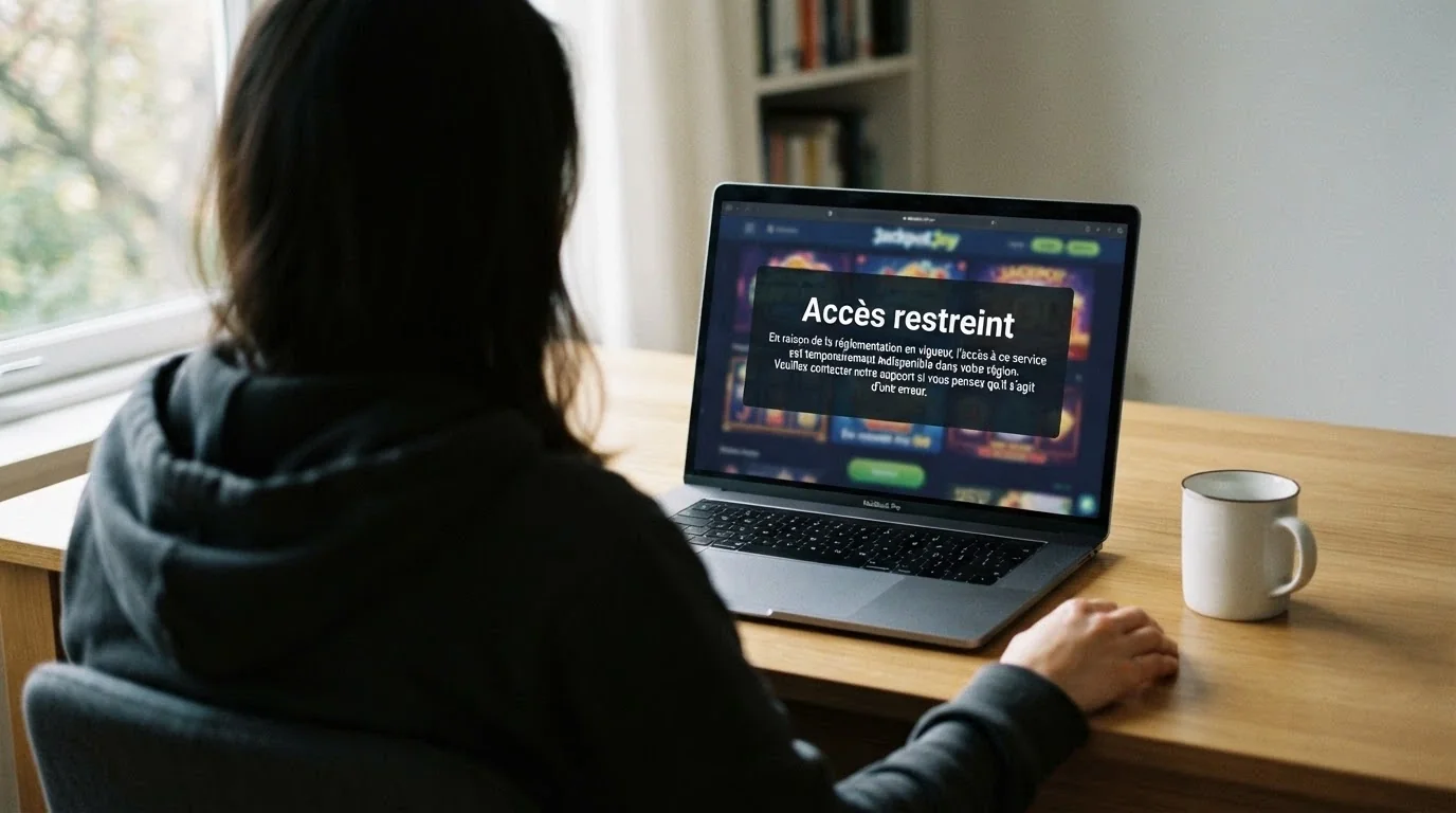 Capture d'écran de la page « Offre illégale » du site anj.fr, avec la mention visible « Tous les sites de casino en ligne sont illégaux ».