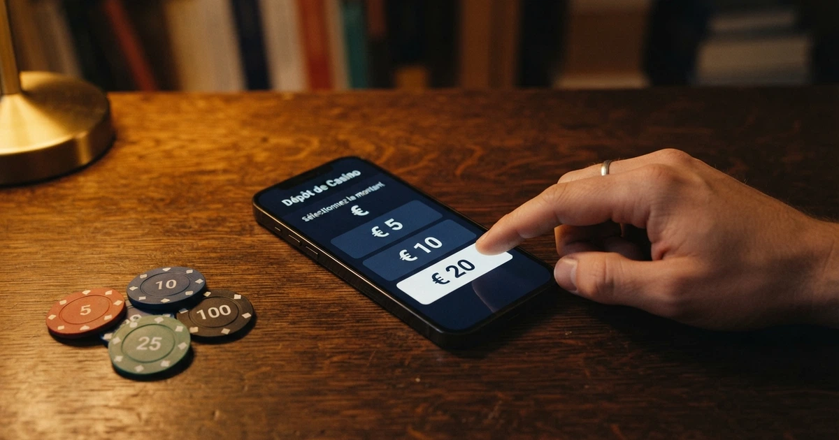 Interface d'un casino en ligne affichant des options de dépôt minimum par carte bancaire