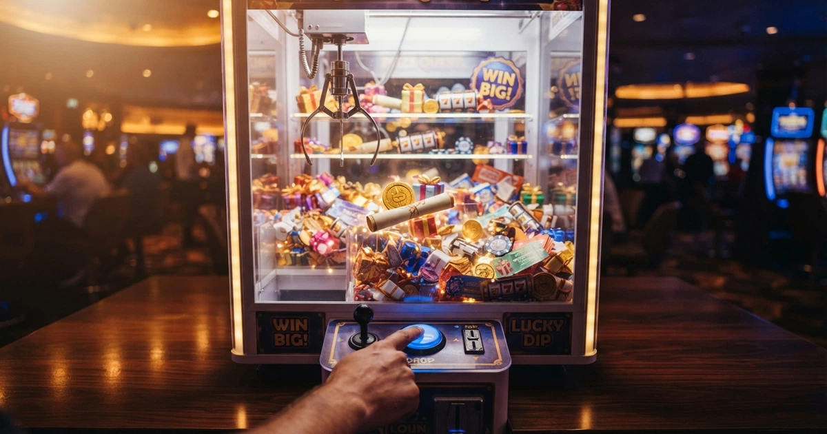 Machine à pince virtuelle d'un bonus crab affichant des récompenses dans un casino en ligne