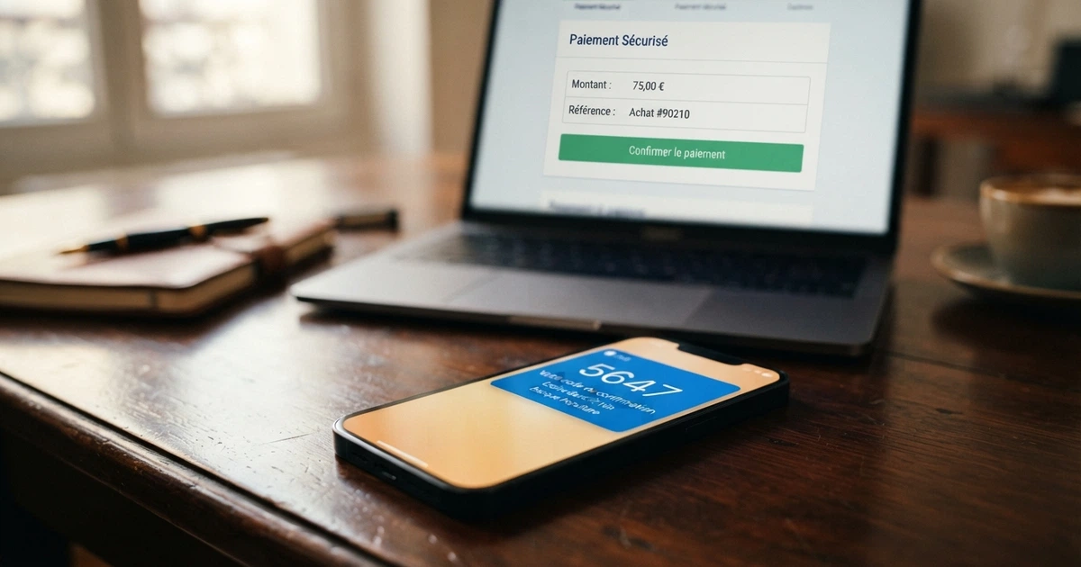 Un téléphone mobile affichant un code de confirmation SMS à côté d'un écran de caisse de casino en ligne