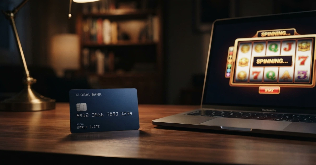 Une carte American Express posée à côté d'un écran affichant l'interface d'un casino en ligne