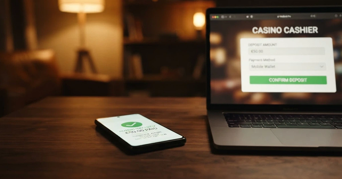 Un smartphone affichant l'application Lydia avec une notification de validation de paiement, posé à côté d'un écran montrant la caisse d'un casino en ligne