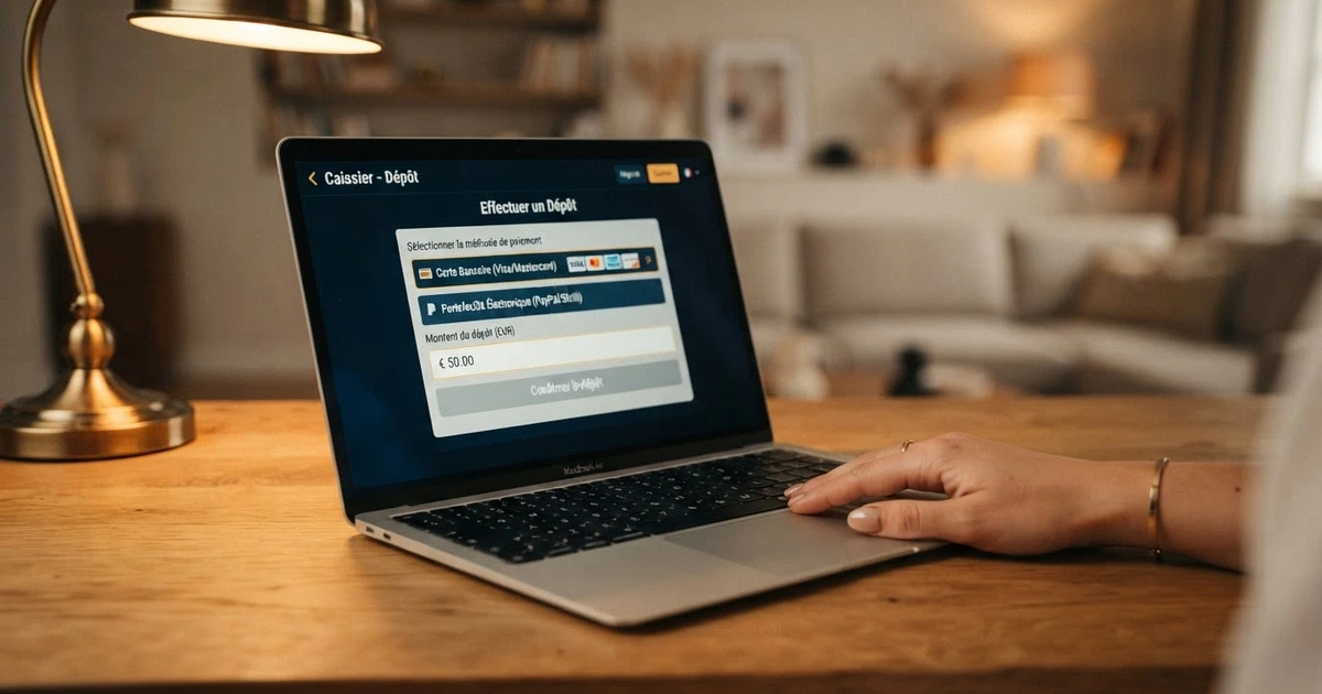 Interface d'un casino en ligne affichant le logo MiFinity parmi les options de paiement en caisse, avec un montant en euros saisi