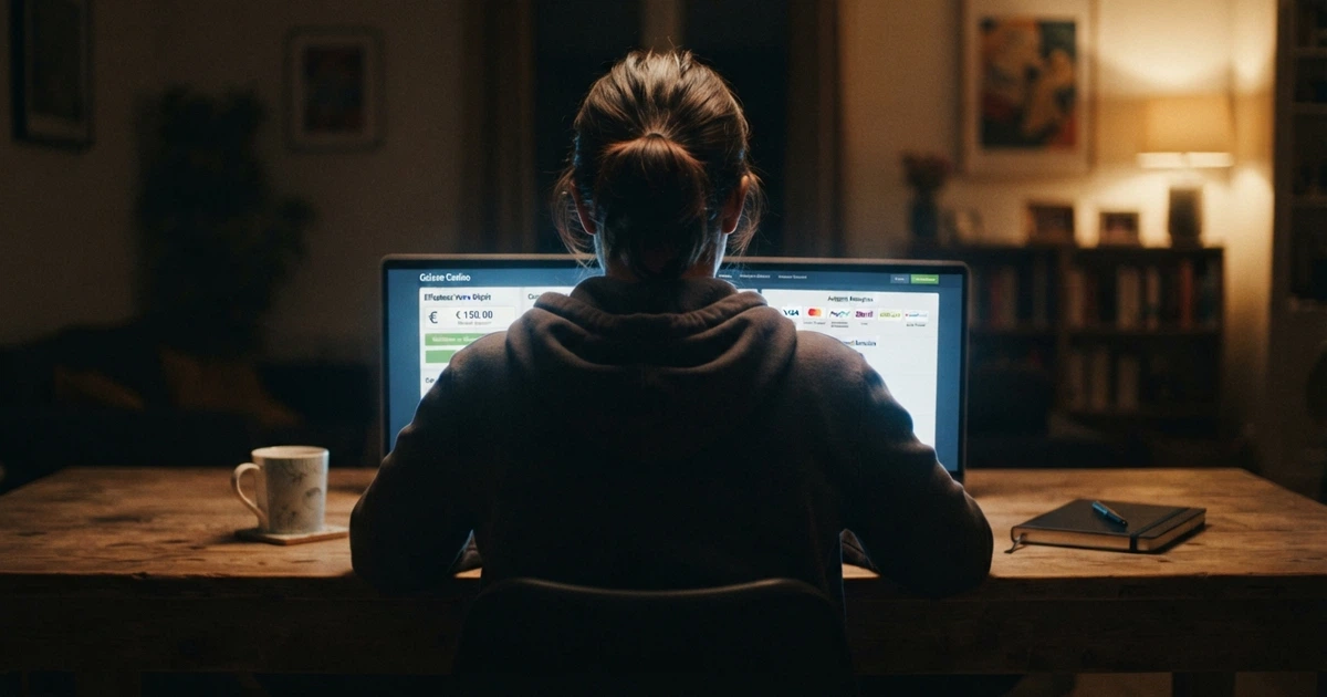 Un joueur consultant la page de paiement d'un casino en ligne sur son ordinateur portable, le logo Neteller visible parmi les moyens de dépôt proposés à l'écran.