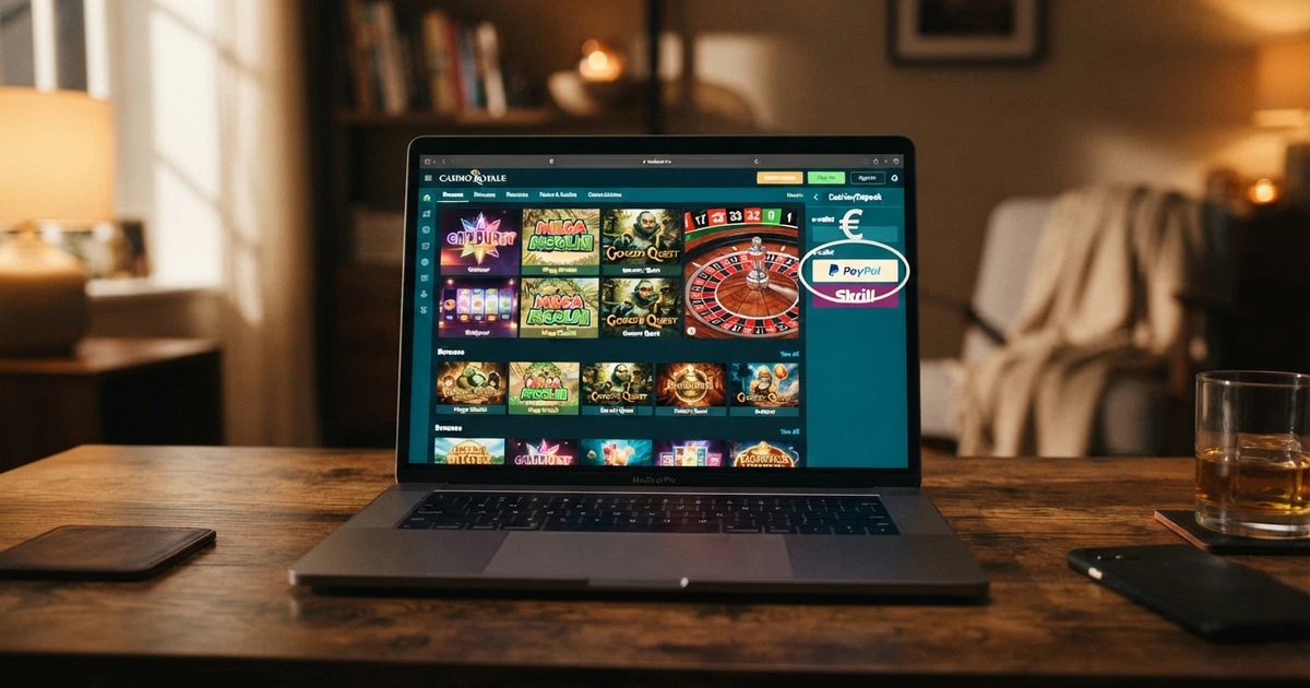 Interface d'un casino en ligne affichant le logo PayPal parmi les options de paiement