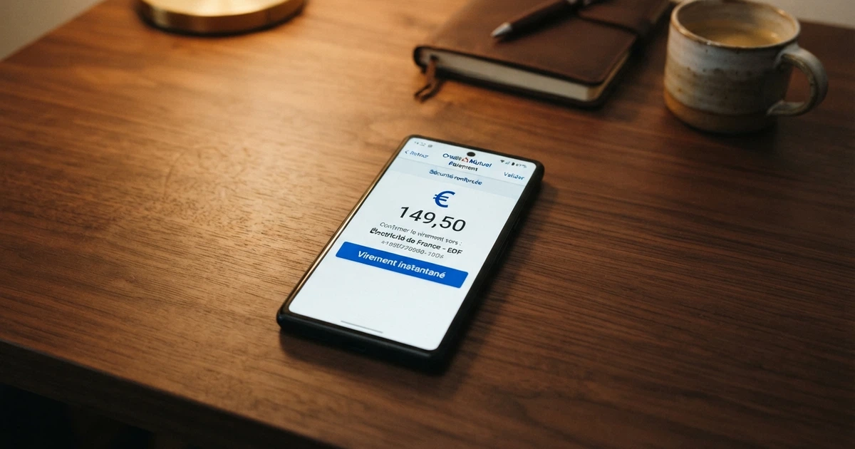 Écran de paiement Klarna Pay Now sur un smartphone, affichant l'interface de virement bancaire instantané avec le logo Klarna.