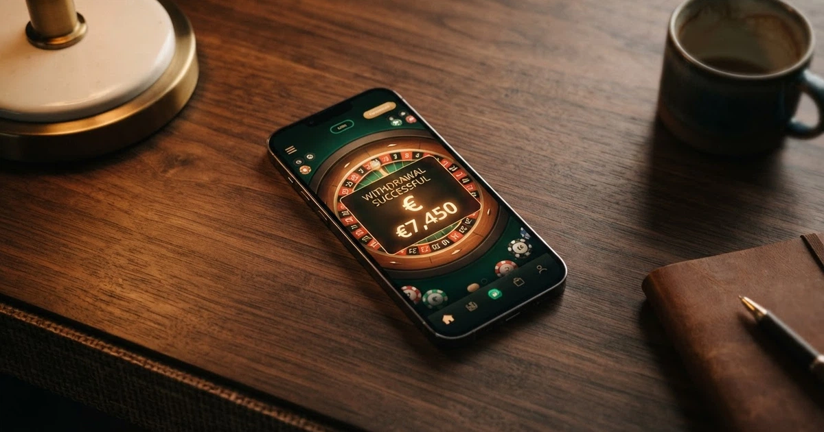 Interface d'un casino en ligne affichant des options de retrait rapide sur mobile et ordinateur