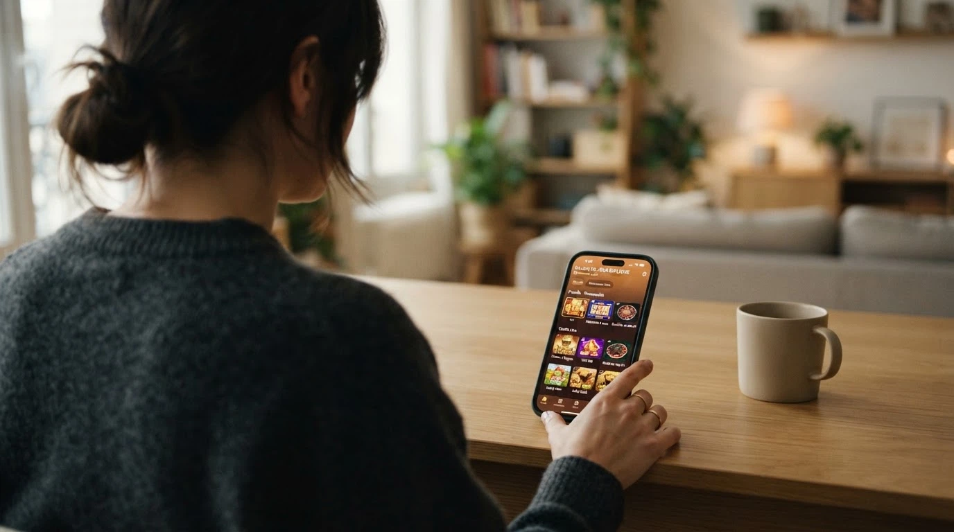 Capture d'écran d'un comparatif de casinos en ligne affiché sur iPhone, montrant plusieurs logos d'opérateurs avec leurs notes et statuts