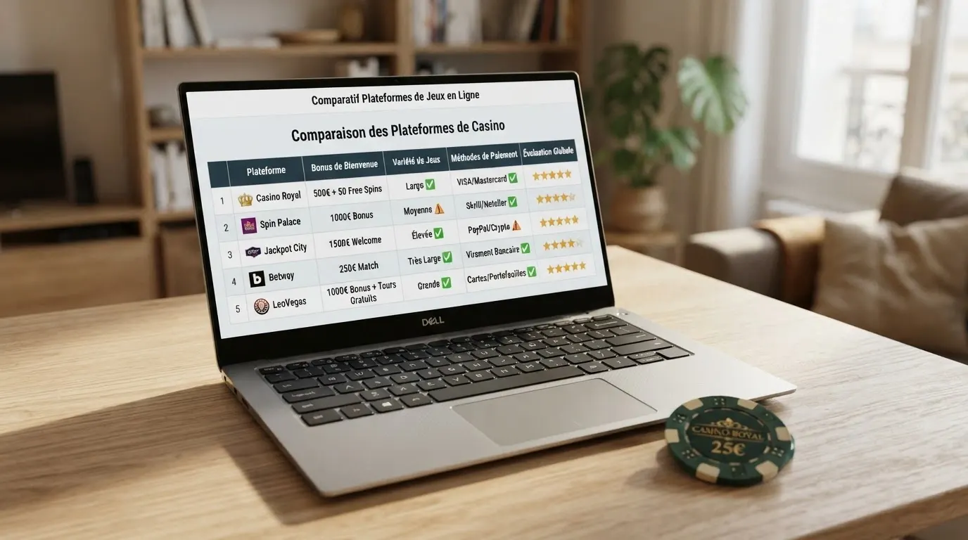 Une grille comparative de casinos en ligne avec les colonnes licence, bonus et dépôt minimum