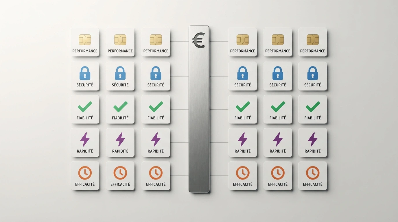 Une grille de comparaison visuelle avec des logos de casinos crypto, des icônes de cryptomonnaies (BTC, ETH, USDT) et des indicateurs de vitesse de retrait