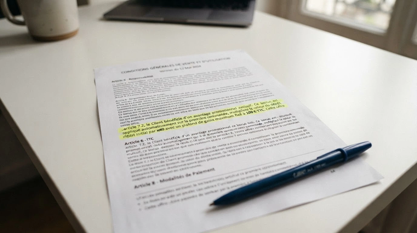 Un extrait de conditions générales de bonus affichant les exigences de mise et le plafond de retrait