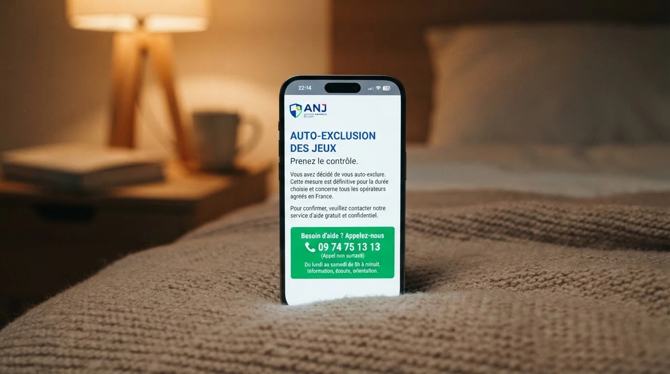Écran de mobile affichant la page d'accueil de l'IVJ avec le logo de l'ANJ et le numéro vert Joueurs Info Service