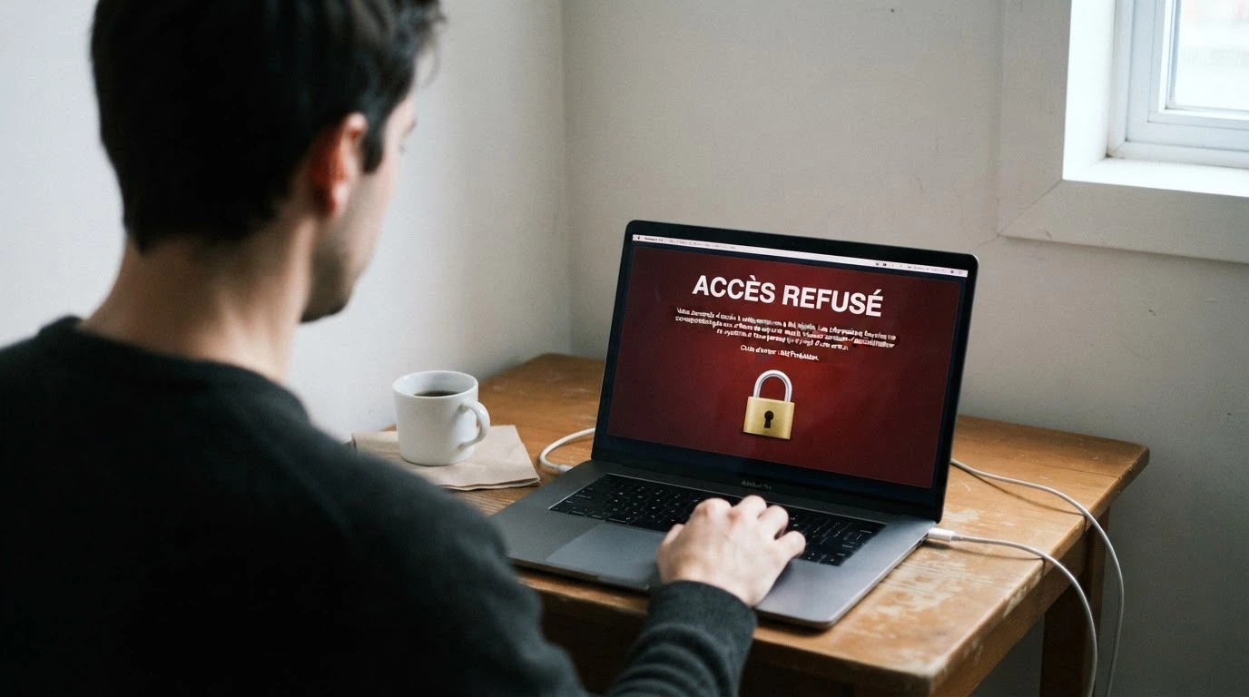 Un document officiel frappé du logo ANJ posé sur un clavier, un cadenas ouvert à côté