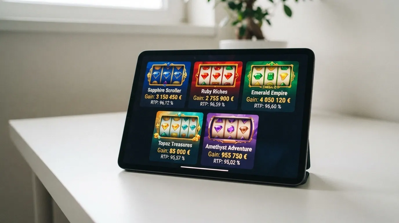 Interface de machines à sous à jackpot progressif populaires avec leur RTP et leur cagnotte affichés.