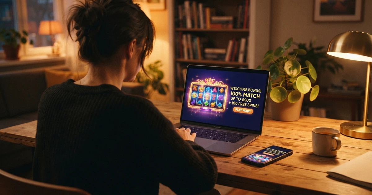 Un écran de casino en ligne affichant une offre de bonus sans dépôt, avec le bouton d'inscription visible