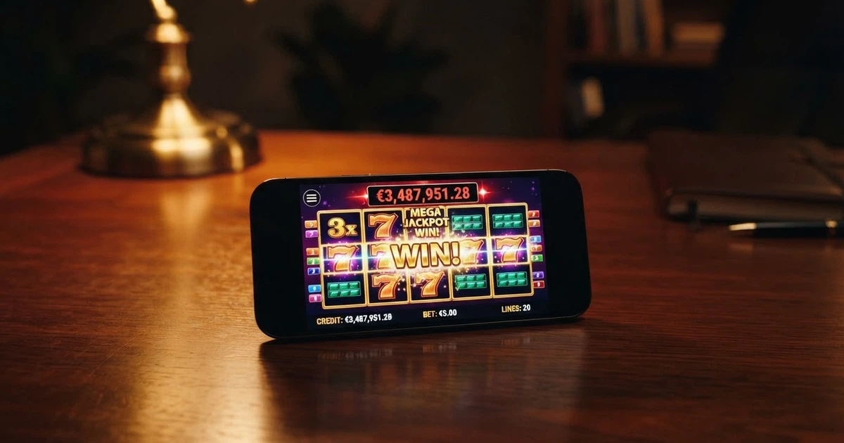 Écran affichant une machine à sous en ligne avec un jackpot progressif cumulé à plusieurs millions d'euros.