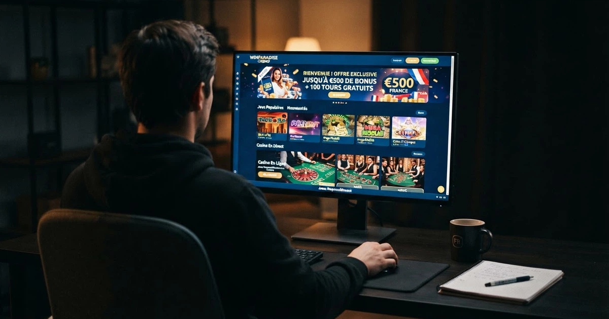 Interface colorée d'un casino en ligne affichée sur un écran d'ordinateur