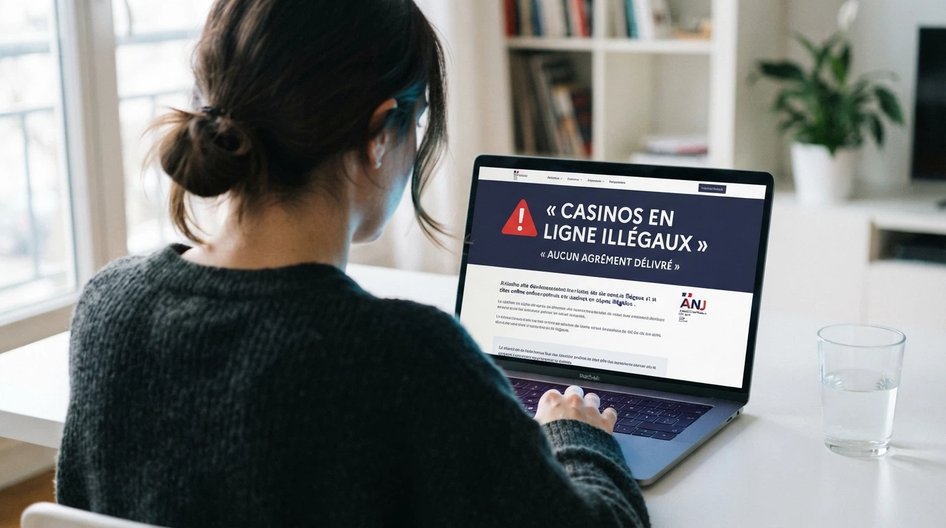 Capture d'écran du site de l'ANJ avec la mention explicite que les casinos en ligne sont illégaux en France