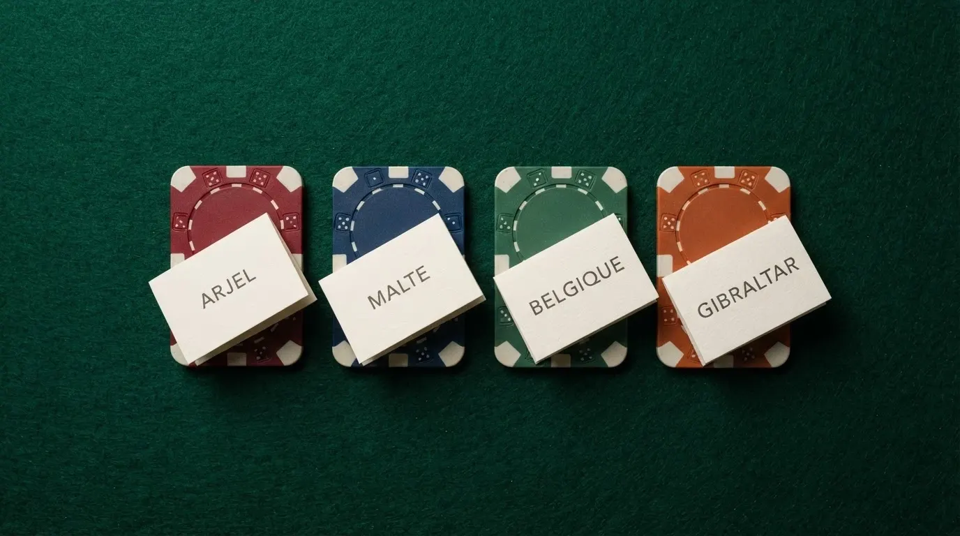 Logos de plusieurs casinos en ligne disposés côte à côte avec leurs licences respectives indiquées en dessous