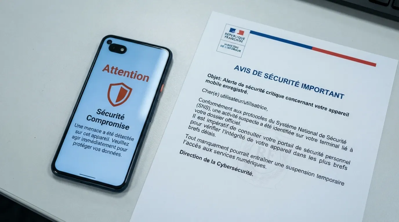 Smartphone posé à côté d'un document officiel ANJ, écran affichant un message d'avertissement sur la protection des joueurs