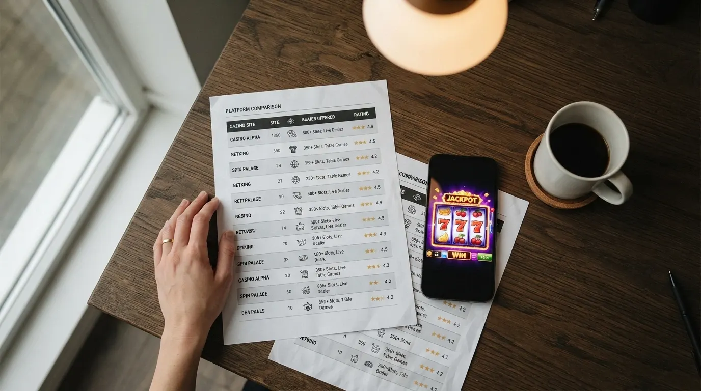 Grille comparative listant les opérateurs de casino avec leurs licences et le nombre de jeux annoncé