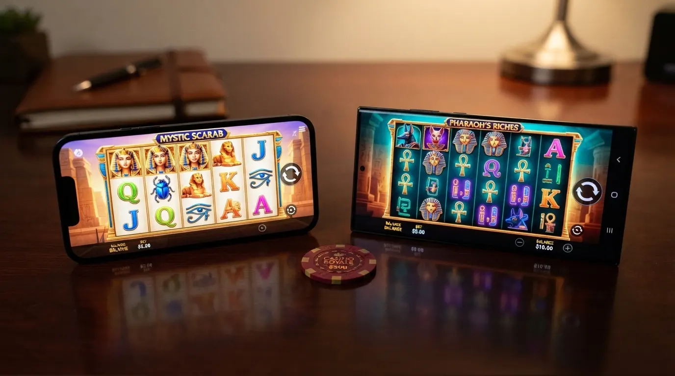 Les écrans de jeu de Cleopatra Plus (IGT) et Legend of Cleopatra (Playson) côte à côte, montrant leurs grilles et interfaces différentes